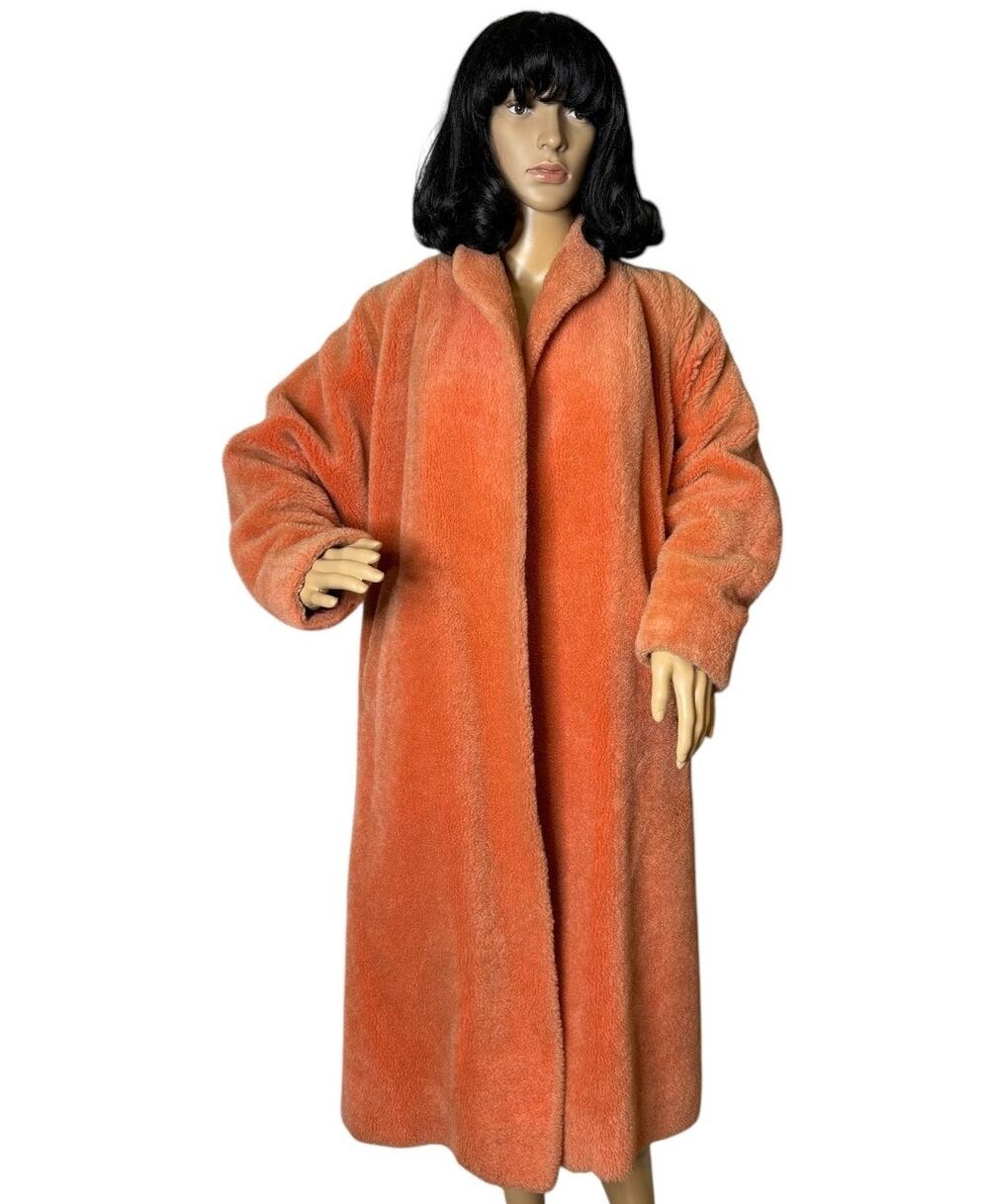 Vintage 60's Ranelagh Selfridges Mono London orange faux fur open front coat  XL